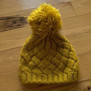 Oversize Pompom Hand Knit Handmade Slouchy Toque Beanie Cable Mustard Yellow